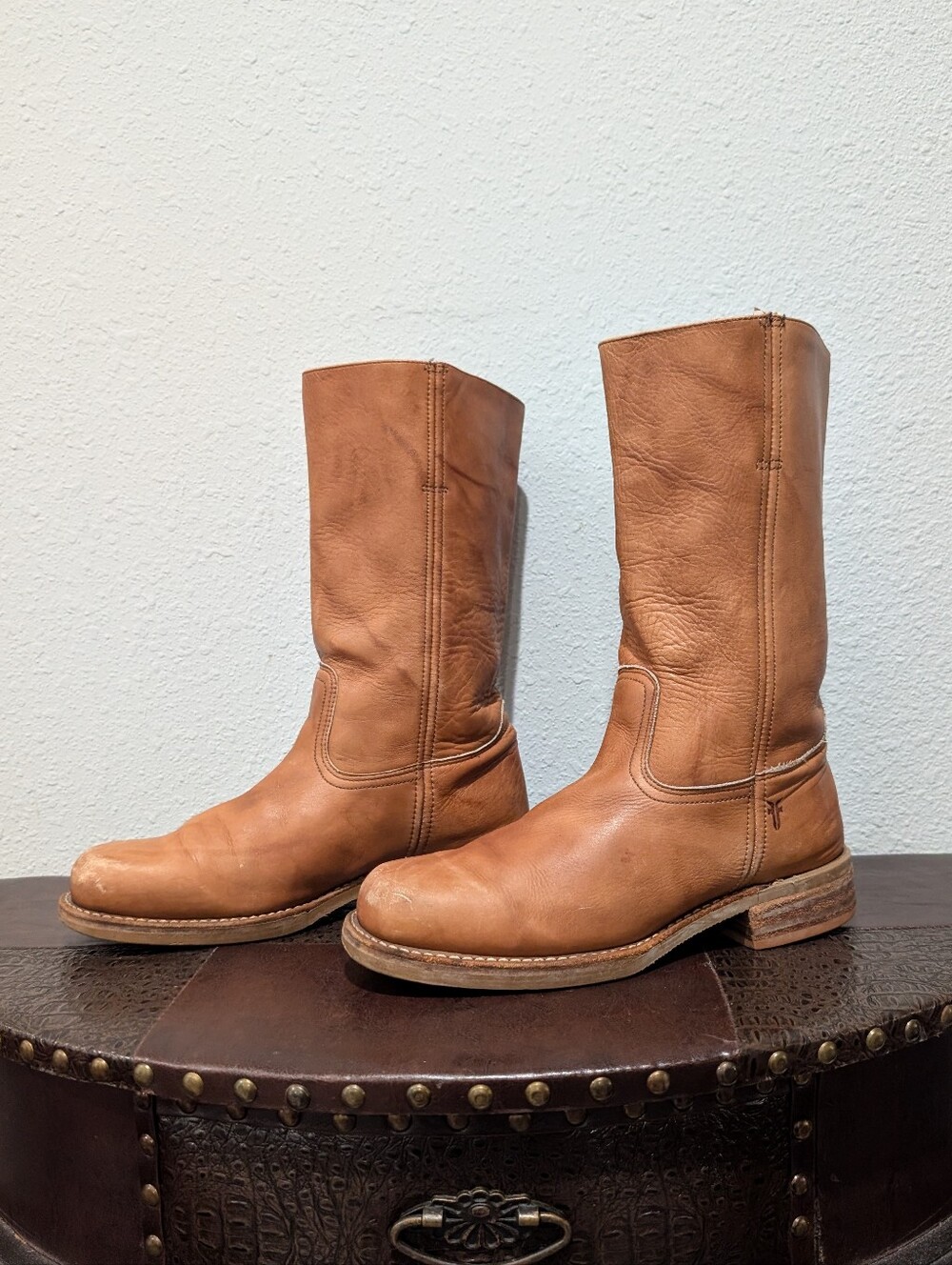 Vintage Frye Men’s Campus Leather Pull On Boots Tan Size 10 M USA Made